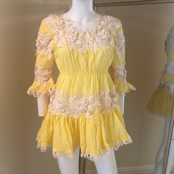 Antica Sartoria Tops - Antica Sartoria Yellow Crochet Lace Top Tunic